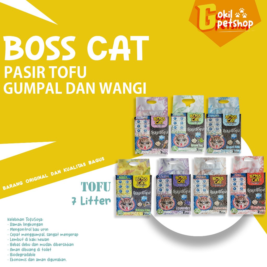 BOSSCAT Tofu 7 Liter Pasir Kucing Gumpal Wangi - Pasir Kucing Tofu Termurah
