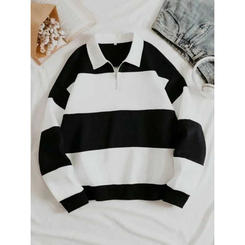 SWEATER STRIPE NY SWEATER KERAH SWEATER KOMBINASI PRIA WANITA RUGBY NY BROOKLYN JAKET RUGBY KOMBINAS