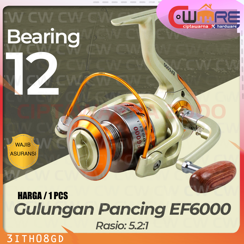 Gulungan Pancing Yumoshi EF6000 Fishing Spinning Reel 12 Ball Bearing - BDB CwNs CW2H