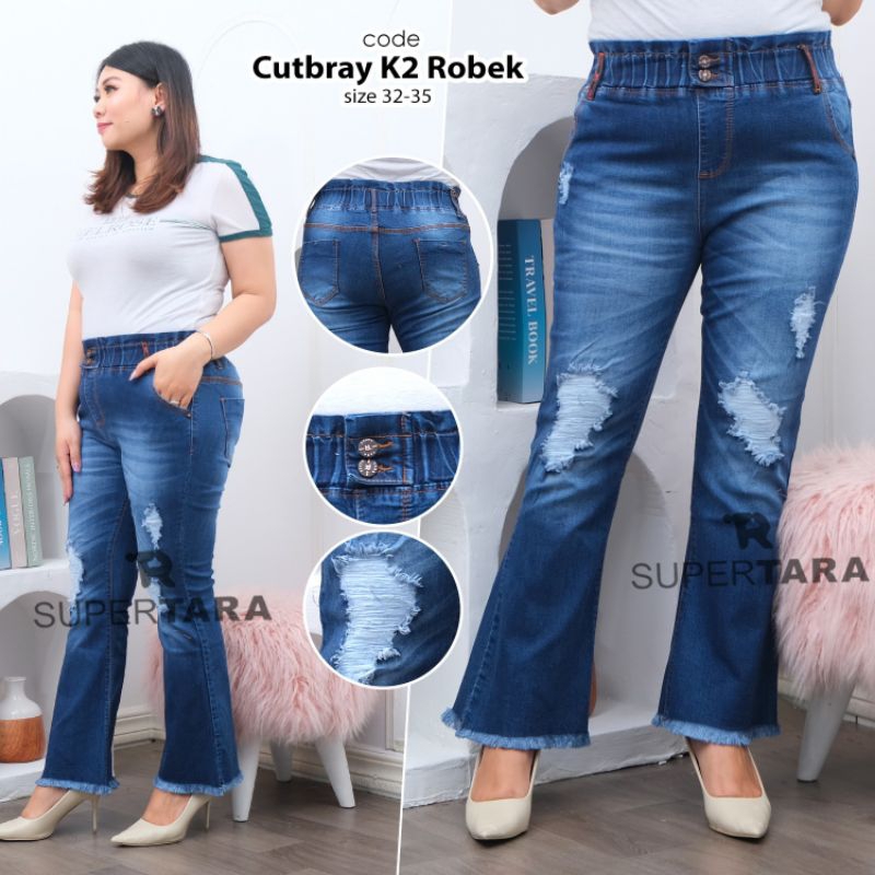 celana panjang jeans cutbray sobek strech import