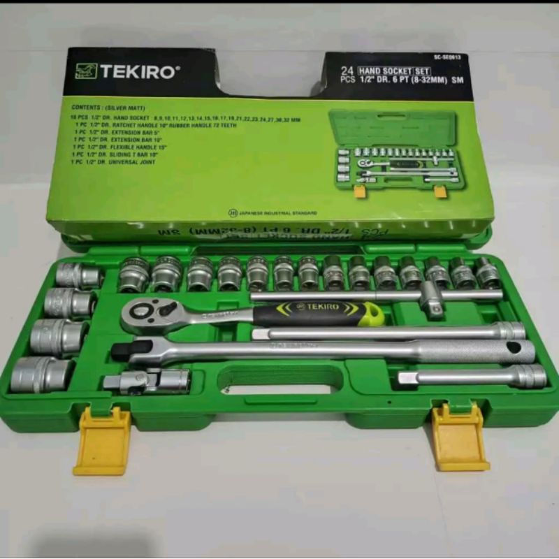 TEKIRO SOCKET SET 24PCS SEGI 6 SQUARE 1/2 24PCS BOX PLASTIK shock set 24 pcs kunci sok sock socket