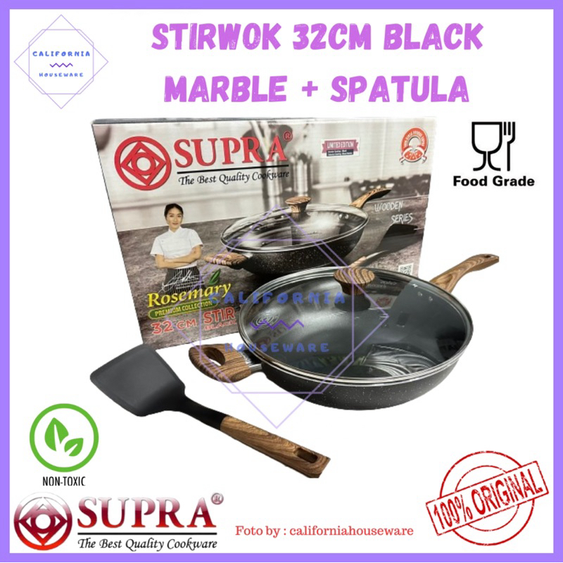 SUPRA Stirwok 32cm +LID Black Marble / Panci Supra 32cm Black Marble