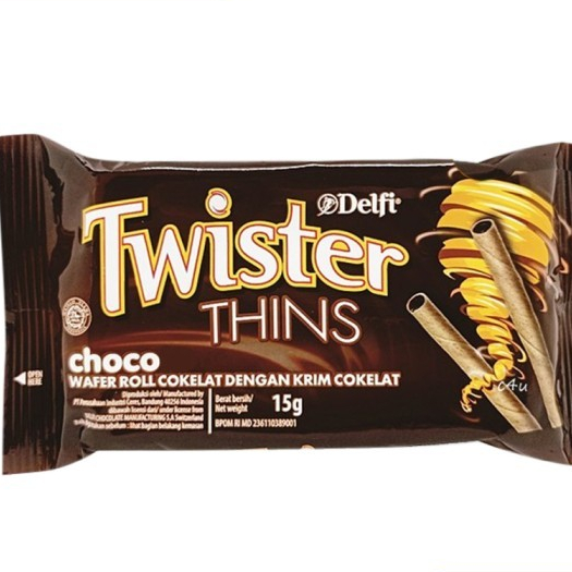 

delfi twister thins chocolate 15gr - twister wafer roll cokelat - twister thins cokelat