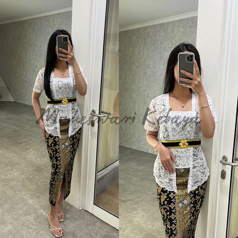 Kebaya Bali Set Lengan Pendek Putih