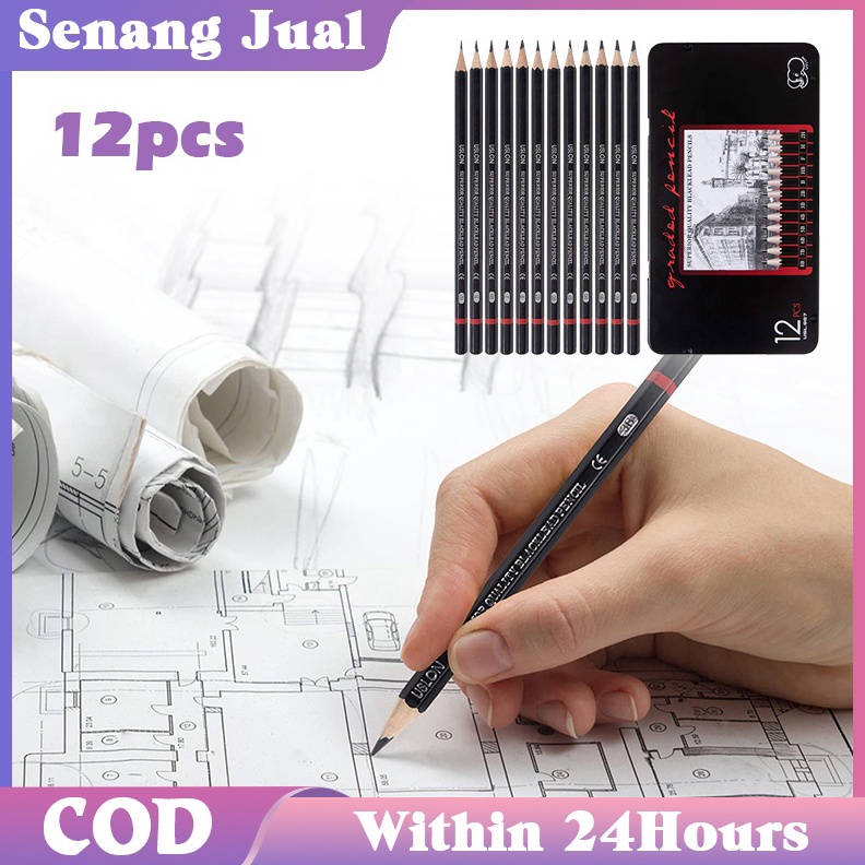 

Pensil Gambar Lengkap 12Pcs Pensil Sketsa Set 2H 8B Charcoal Pensil Set KODE U7F7