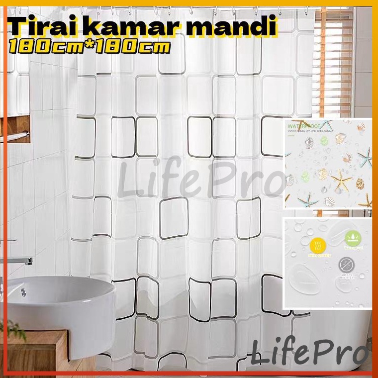Lariz Lifepro PEVA Tirai Shower Bathup Anti Air 18 x 18cm  Ring Hook Tirai Plastik Anti Jamur Tirai 