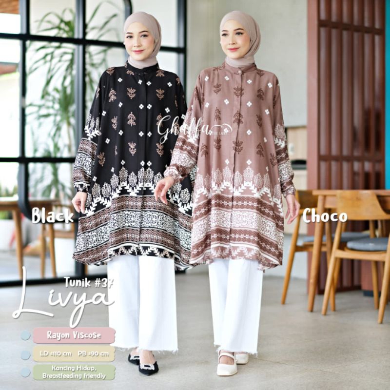 LIVYA TUNIK #37 - Sisol [Beli Lokal] Baju Atasan Motif Bunga Kecil Glamour Bahan Kelly Cringkle Ori 
