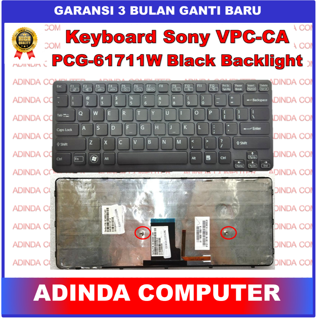 Keyboard Sony VPC-CA VPC-CA15FH VPC-CA190L PCG-61714L Black Backlight
