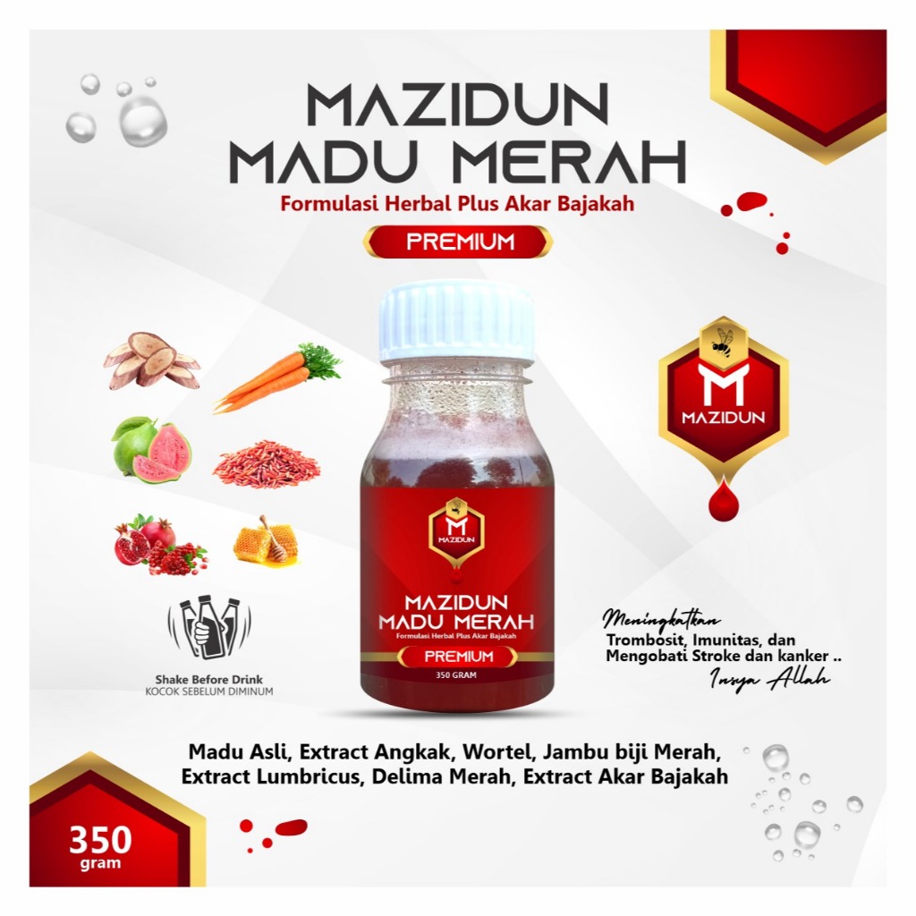 Madu Herbal Plus Bajakah Premium Mazidun Merah 350gr