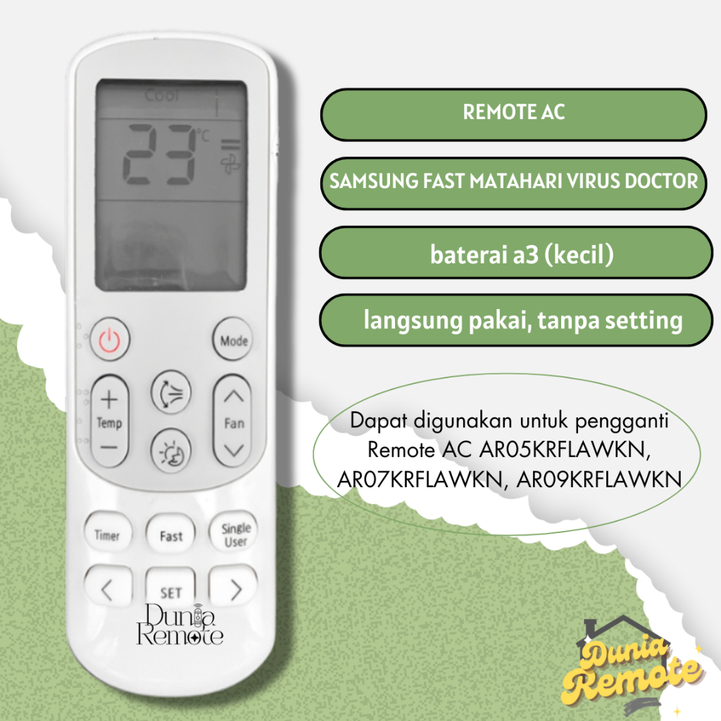 Remot Remote AC SAMSUNG FAST MATAHARI AR05KRFLAWKN AR07KRFLAWKN AR09KRFLAWKN