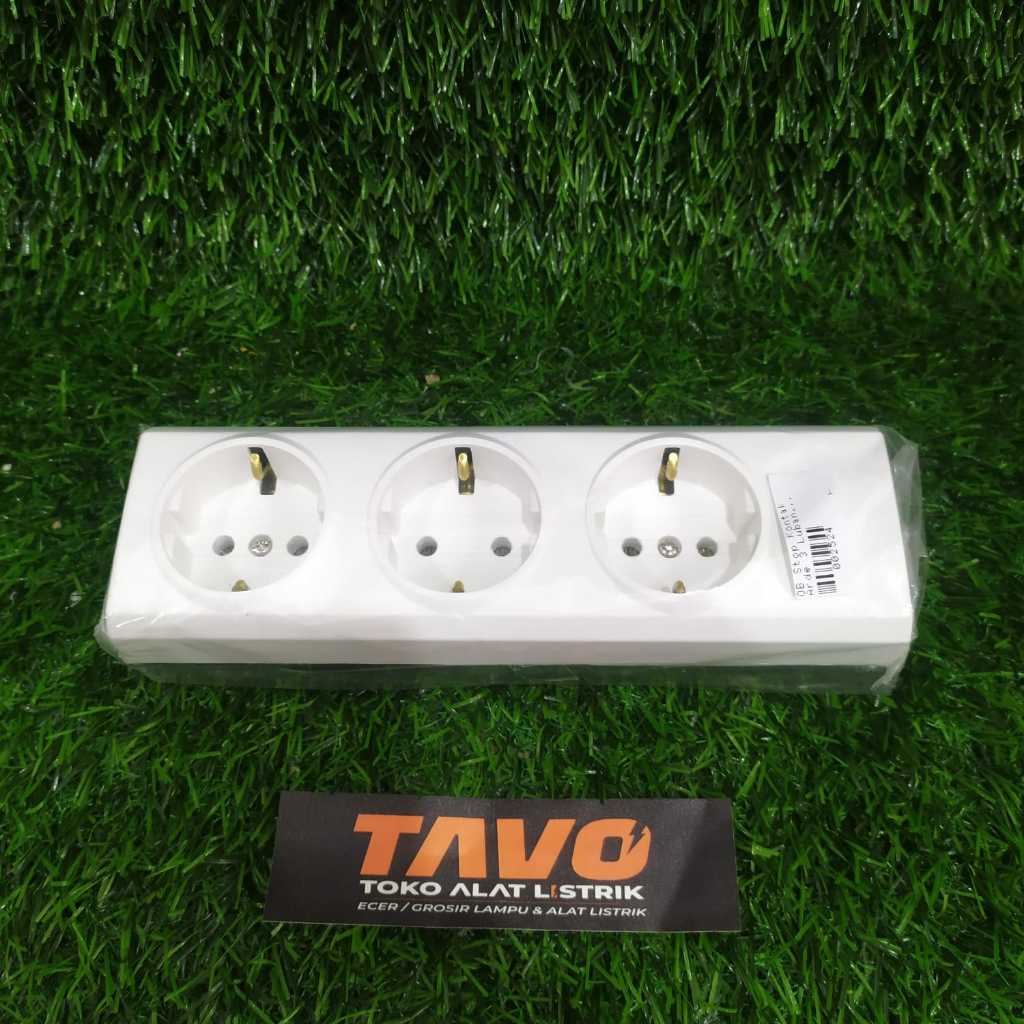 Stop Kontak 3 Lubang Broco Putih (15330) Socket Terminal Kuningan 2P Colokan 3Lubang Outbow Tempel 1