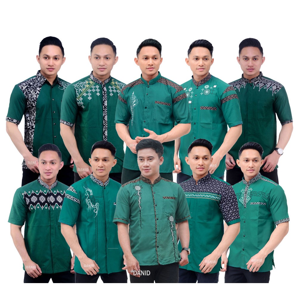 baju koko warna hijau botol lengan pendek baju koko kombinasi baordir pria dewasa