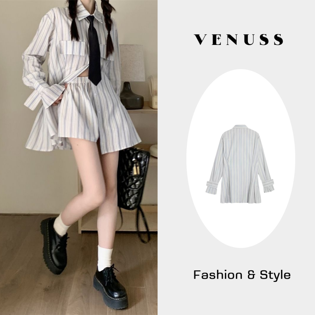 Kemeja Garis Biru Modern Elegan korean style/kemeja import china/baju import/kemeja casual/kemeja si