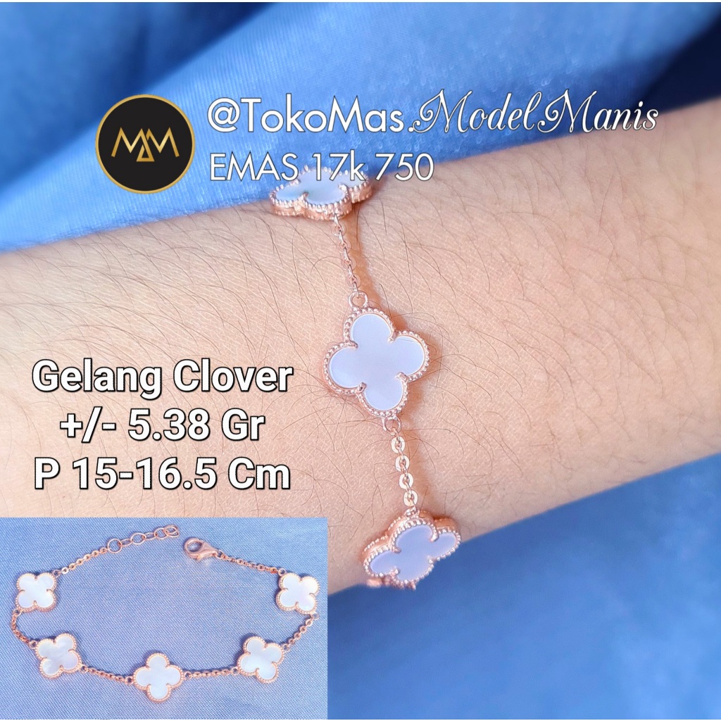 Gelang Van Cleef 5 Clover Emas Italy Rosegold 750 kadar 17k