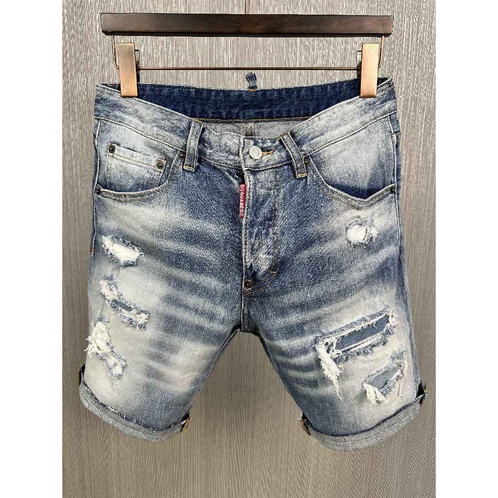 DSQUARED2 Celana Pendek Denim Pria Robek Retro Merek Trendi Eropa dan Amerika Celana Pendek Kasual R