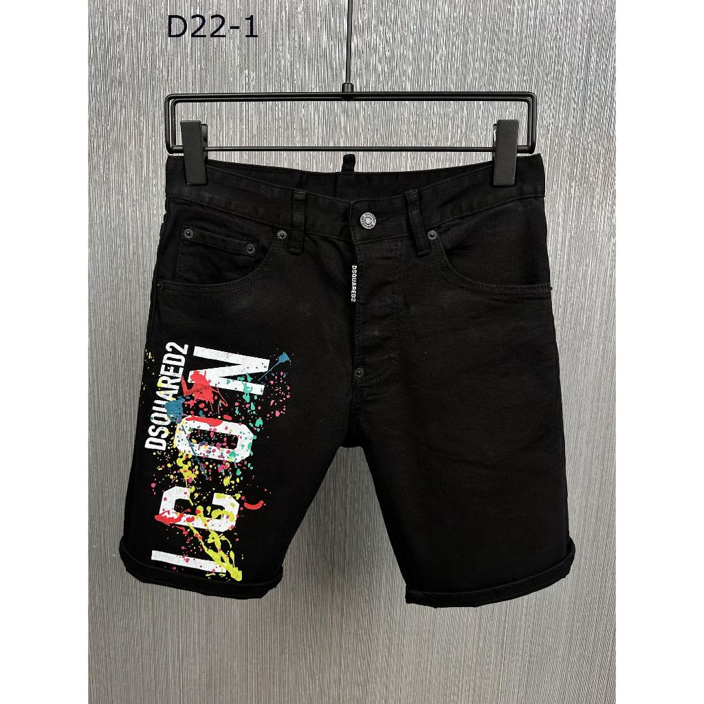 DSQUARED2 Jeans Cat Percikan Gambar Cetak Huruf High Street Merek Fashion Hitam Celana Pendek Kasual