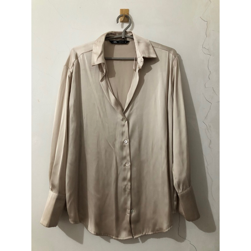 ZARA Satin Shirt in Dusty Pink