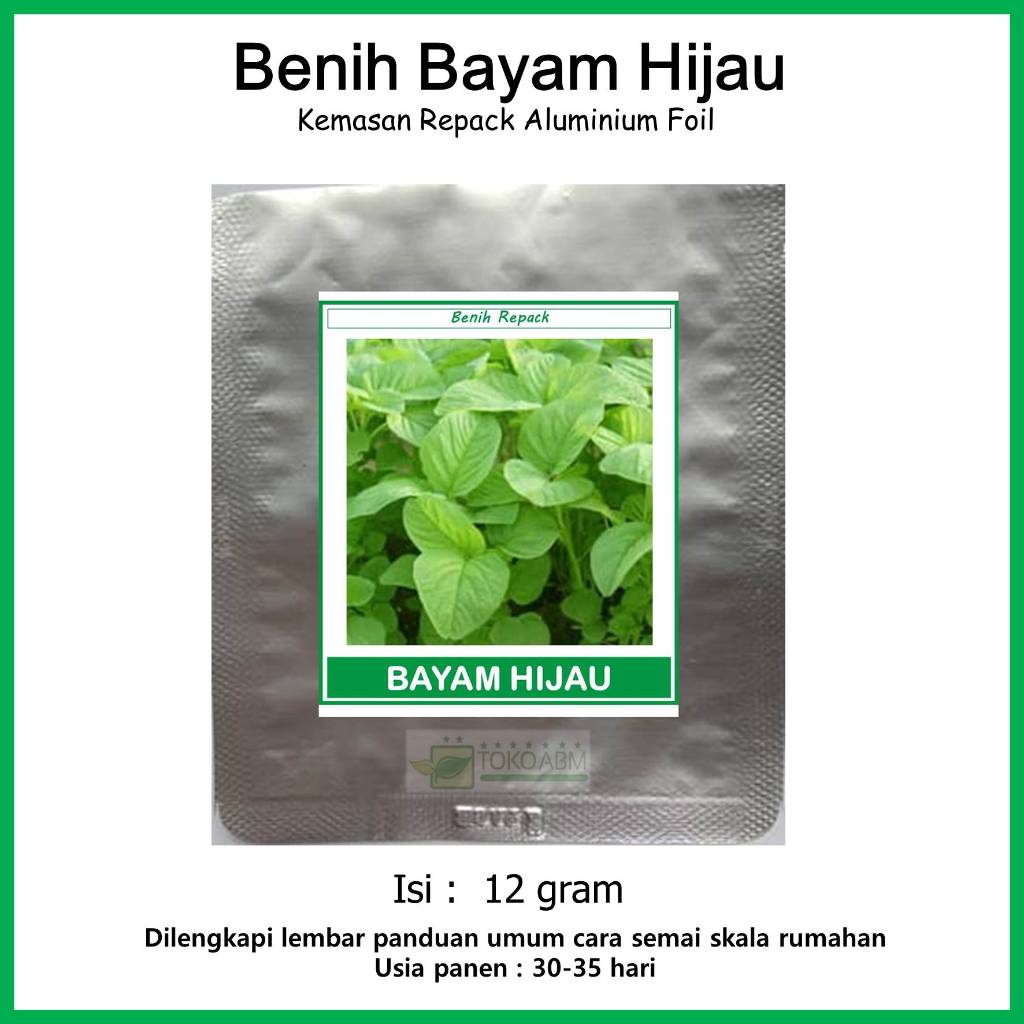 Benih Sayuran Bayam Hijau Bayam Cabut -  Benih  Kemasan Repack  5 ribuan