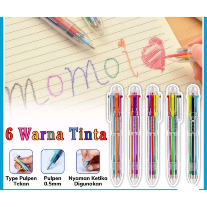 

Pulpen 6 warna (6 in 1) pena 0.5 inch