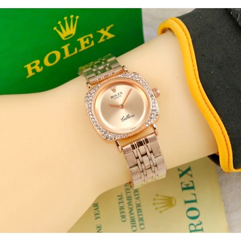 PREMIUM Jam Tangan Wanita / Cewek Rolex Cellini 2Jarum Case Diamond Kekinian Rantai Steel Free Box R