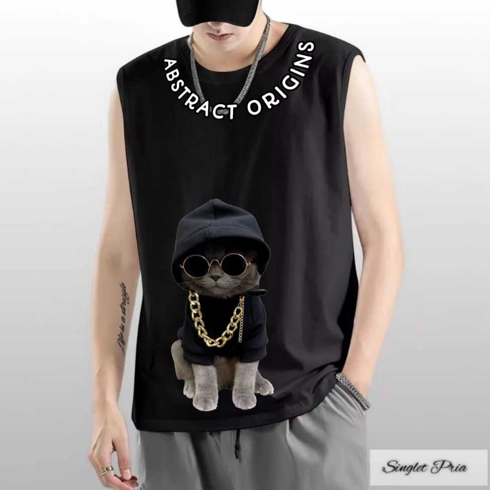 Terbaru Baju Kaos Singlet Pria Santai Kekinian Kucing Gym Trendy  Size MLXLXXL  Kaos Tanktop Lekbong