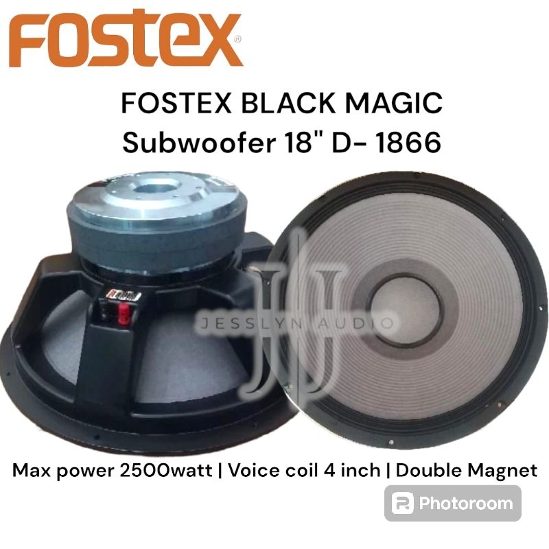 Speaker Fostex 18 inch D - 1866 Black Magic double magnet 2500 Watt original voice coil 4 inch subwoofer