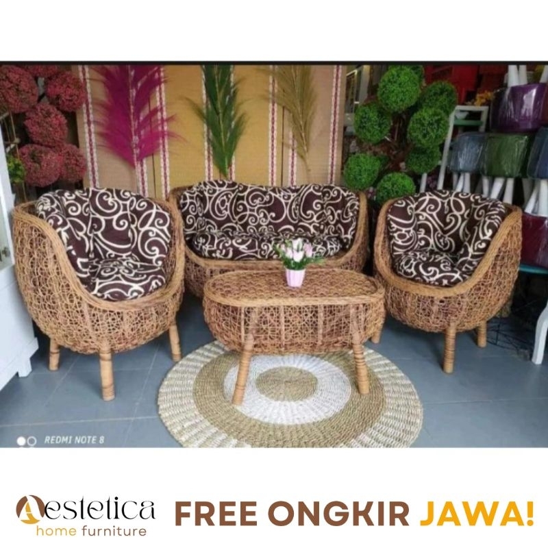 (FREE ONGKIR) SET SOFA TAMU ROTAN BREKELE / KURSI TAMU BREKELE By Aestetica Furniture Surabaya