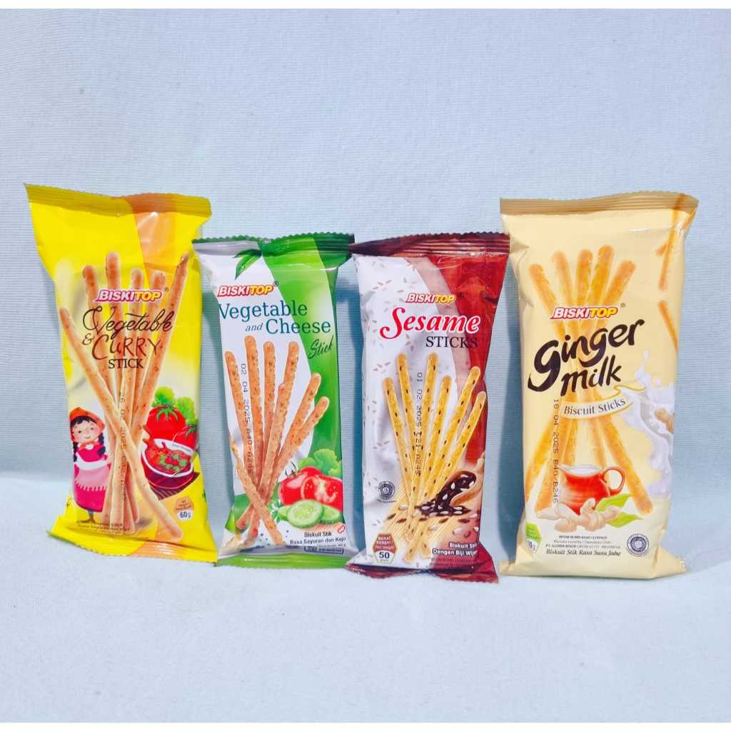 

Biskitop Vegetable and Cheese Stick / Sesame Sticks / Vegetable and Curry Stick / Ginger Milk (5 Pcs)