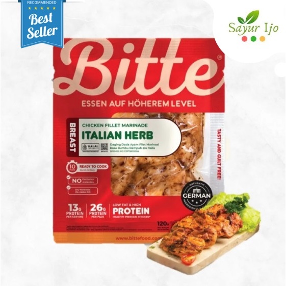 

BITTE HEALTHY Chicken Breast Fillet Marinade Italian Herb 120 Gram / Pack Fresh Frozen Daging Dada Ayam Marinasi Olahan Segar HALAL Siap Saji Masak Instant