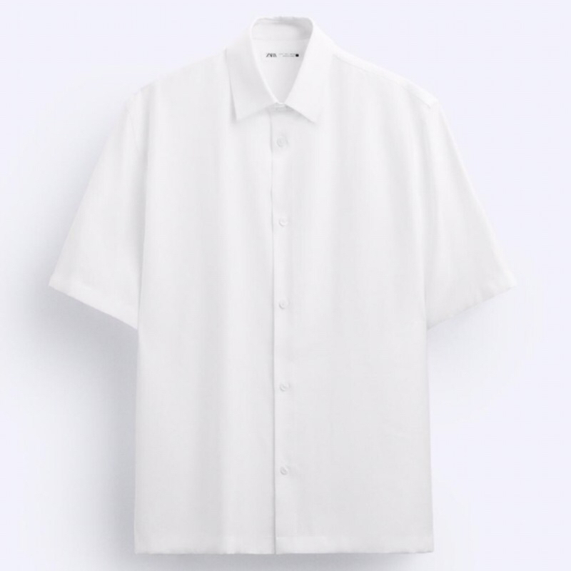 ZARA Men Flowing Shirt Kemeja Pria Lengan Pendek White