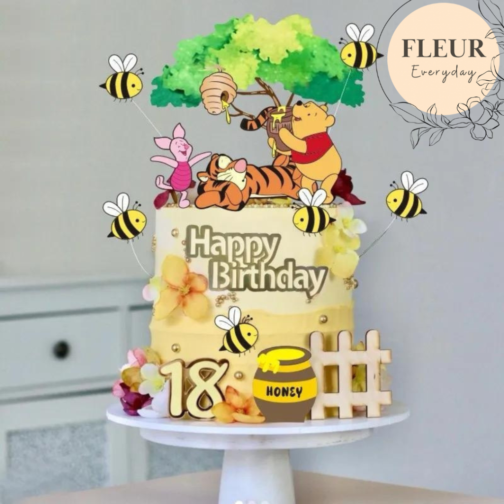 CAKE TOPPER KERTAS TEMA WINNIE THE POOH / hiasan kue ulang tahun cake topper happy birthday dekorasi