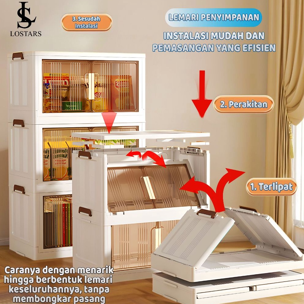 44 SALE LOSTARS Y5Y6 Rak Buku SerbagunaRak Kabinet Plastik LipatRak Buku Plastik Lipat Tanpa Dirakit
