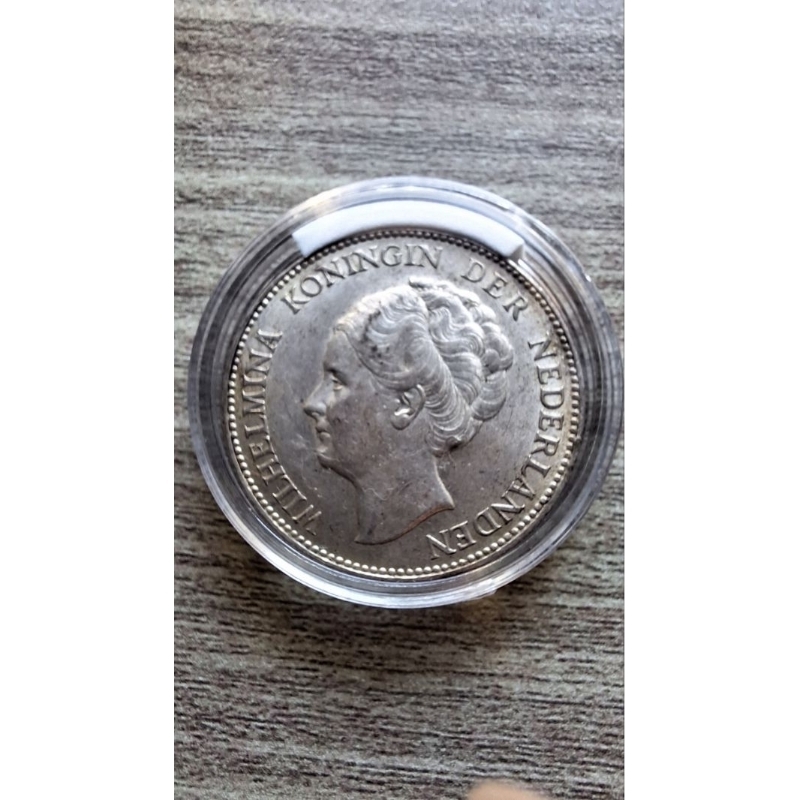 Koin Perak 1 Gulden 1929 Wilhelmina (Masih Lustre)
