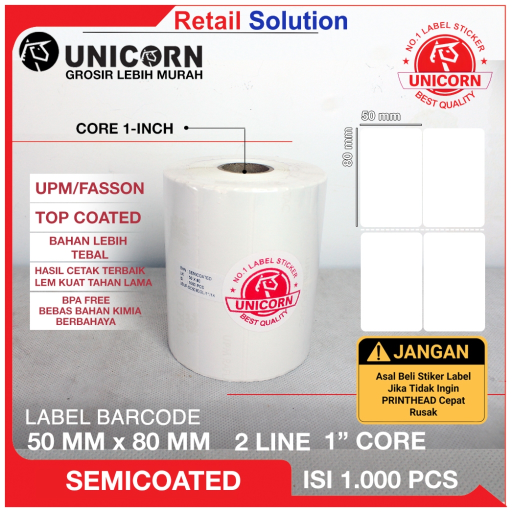 

Stiker Barcode Label Semicoat 50x80mm / 50 x 80 mm / 50x80 mm / 5x8 CM
