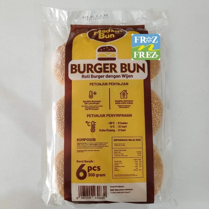 

Madam Bun Roti Burger Wijen / Roti Bun Wijen Isi 6 pcs