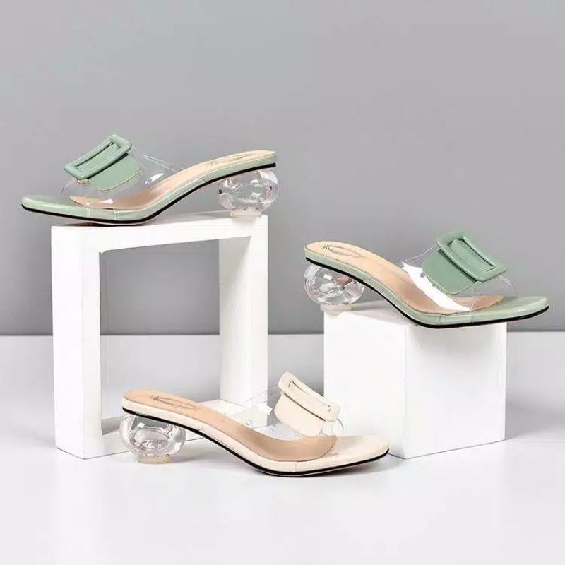 Heels Disna Hak Kaca Bulat | Sepatu Wanita High Heels Kaca