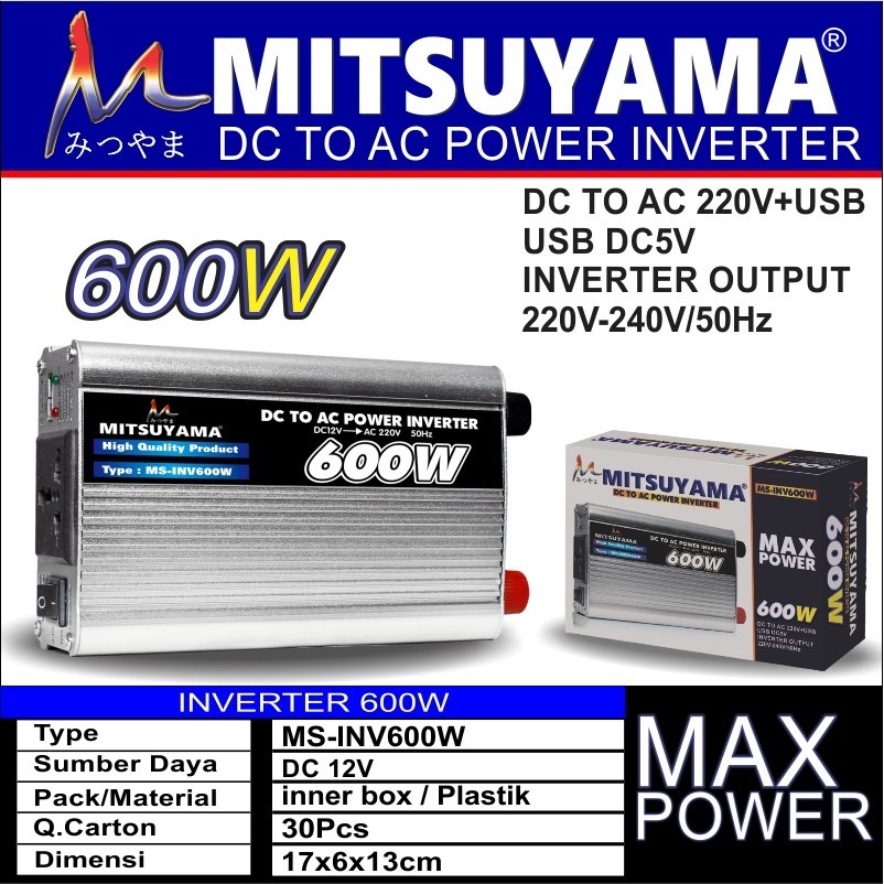 Power Inverter DC to AC 600 Watt Mitsuyama MS-INV600