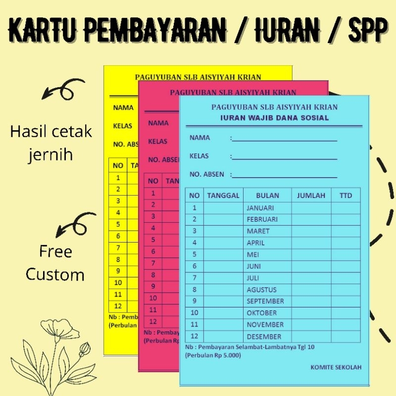 

Cetak Kart Angsuran SPP Bukti Pembayaran Bulanan Warga
