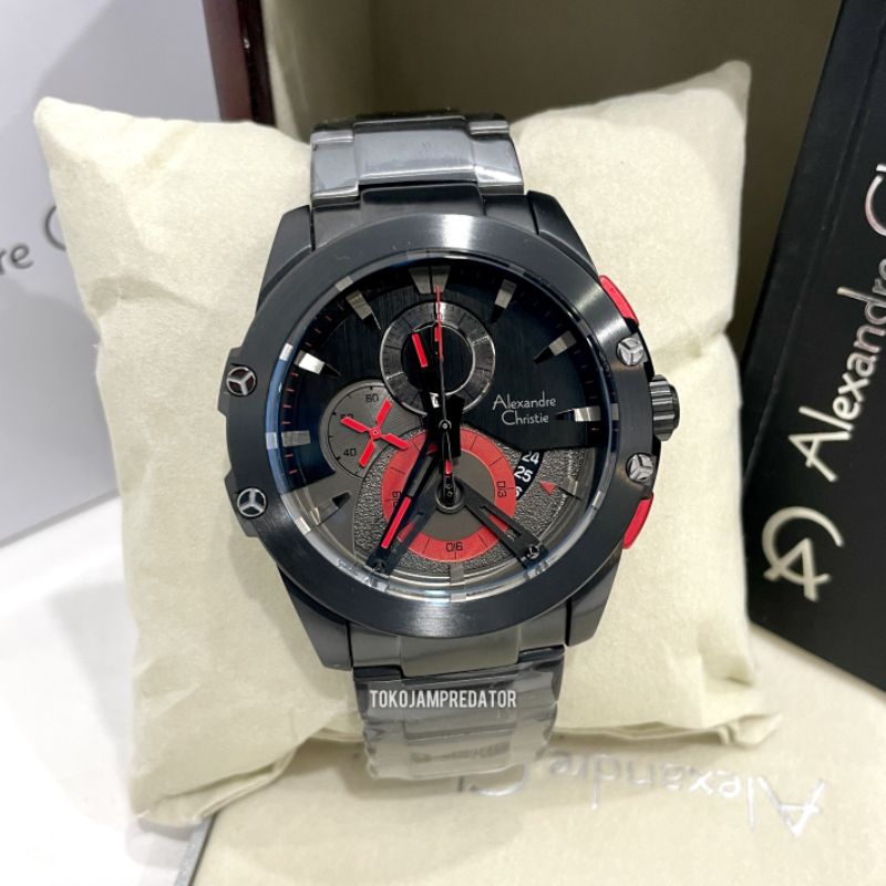 JAM TANGAN PRIA ALEXANDRE CHRISTIE AC6607 BLACK RED ORIGINAL