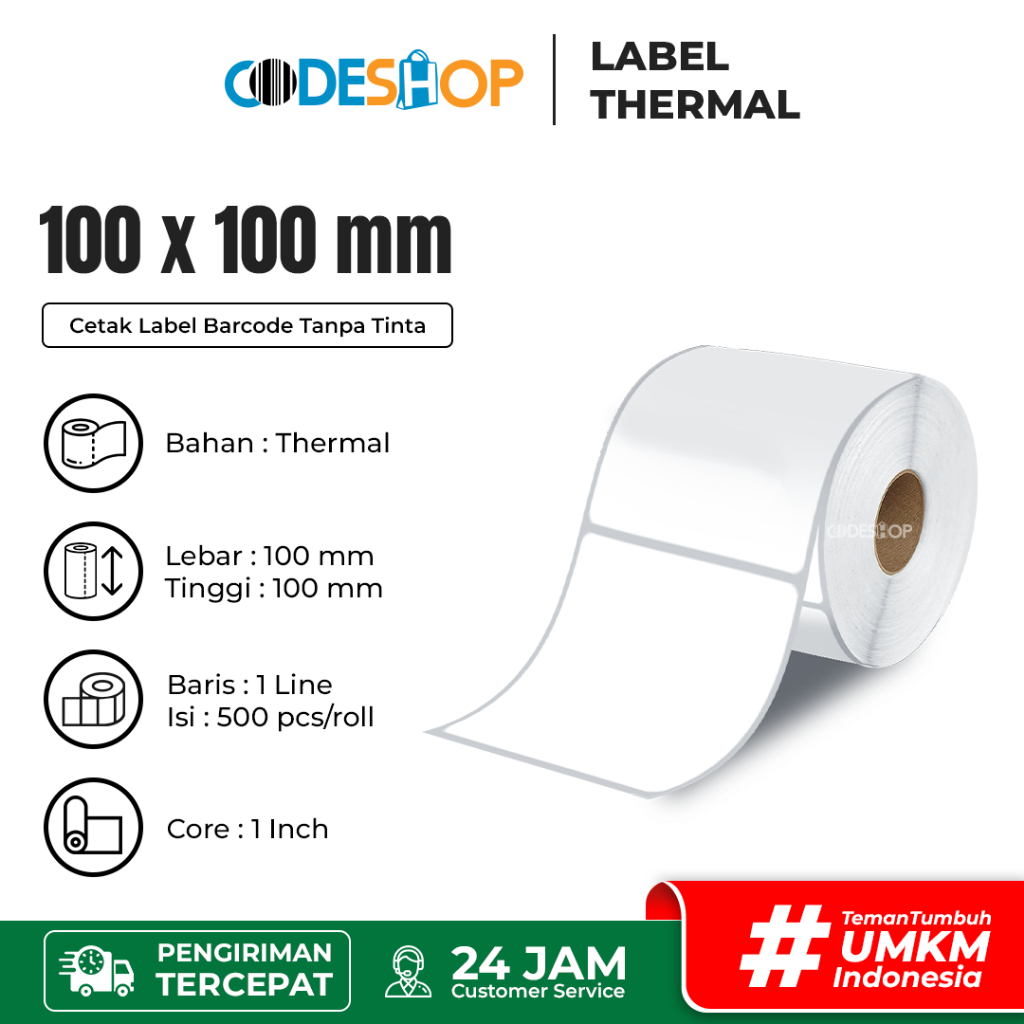 

Codeshop Label Thermal 100 x 100 mm 1 Line isi 500 pcs Core 1 inch