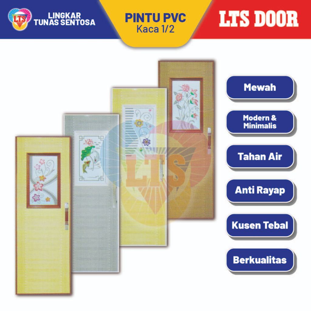 Pintu PVC Kamar Mandi Motif Remi Kaca 1/2 - 70 x 195 cm