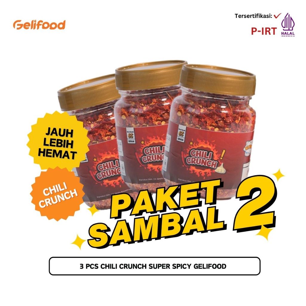 

Geli Food - Paket Kombo 3 Chilli Crunch Merapi Sambal Tabur Gurih Super Pedas (100% Organic)