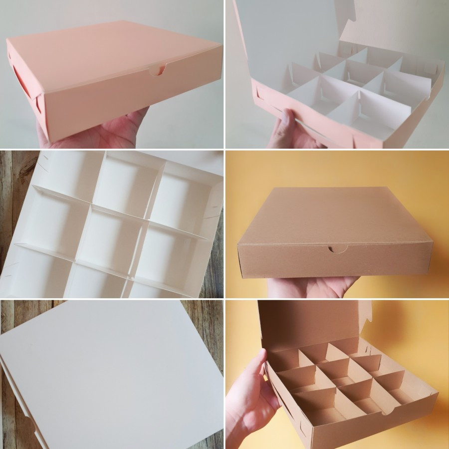 

(12 Pcs) Box Lapis Legit Sekat 9 Dus Eggtart Packaging Kotak Hempers Kue Bolu Kemasan Cookies 22x22x4 Cm