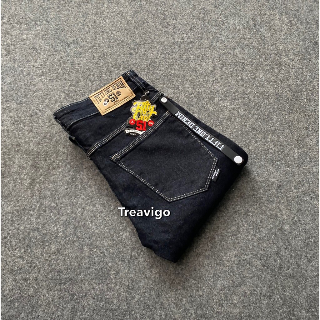 FIFTY ONE Celana Jeans Denim Panjang Benang Putih Saku Tempel Original Premium