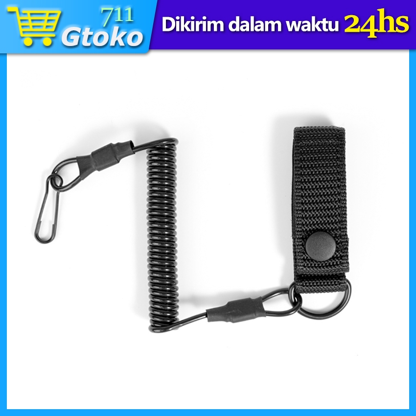 Spring Spiral Tactical Tali Sling Spiral Pengaman Pistol Safety Lanyard Airsoft Hitam