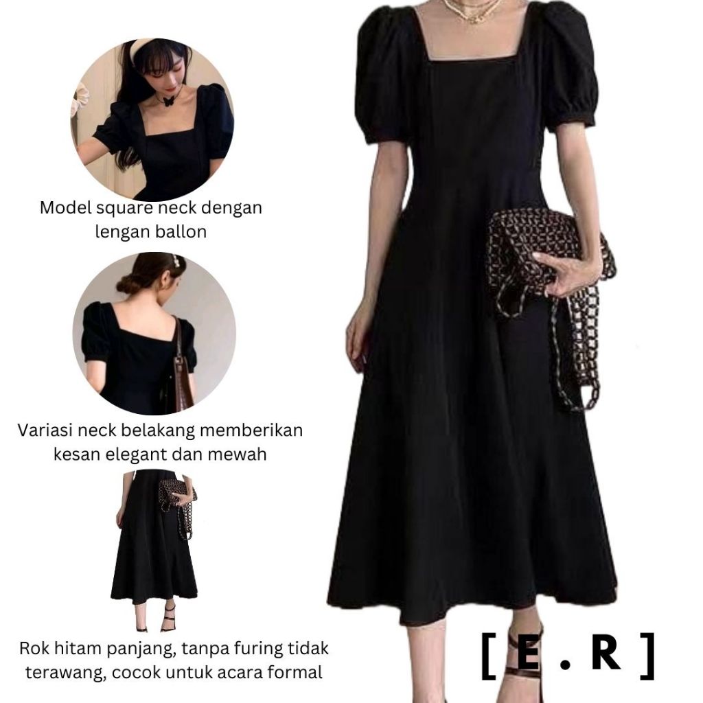Dress Pesta/Korean Dress Black/Long Dress Black/Simple Vintage Dress