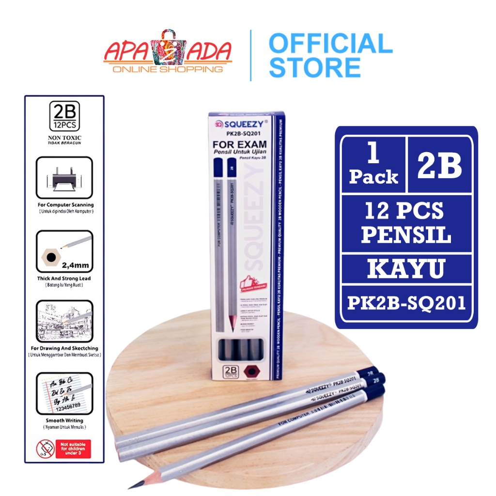 

Apazada - Pensil 2B [1 Pack - 12 Pcs Pensil] / Pencil Squeezy For Exam / Pensil Kayu PK2B-SQ201