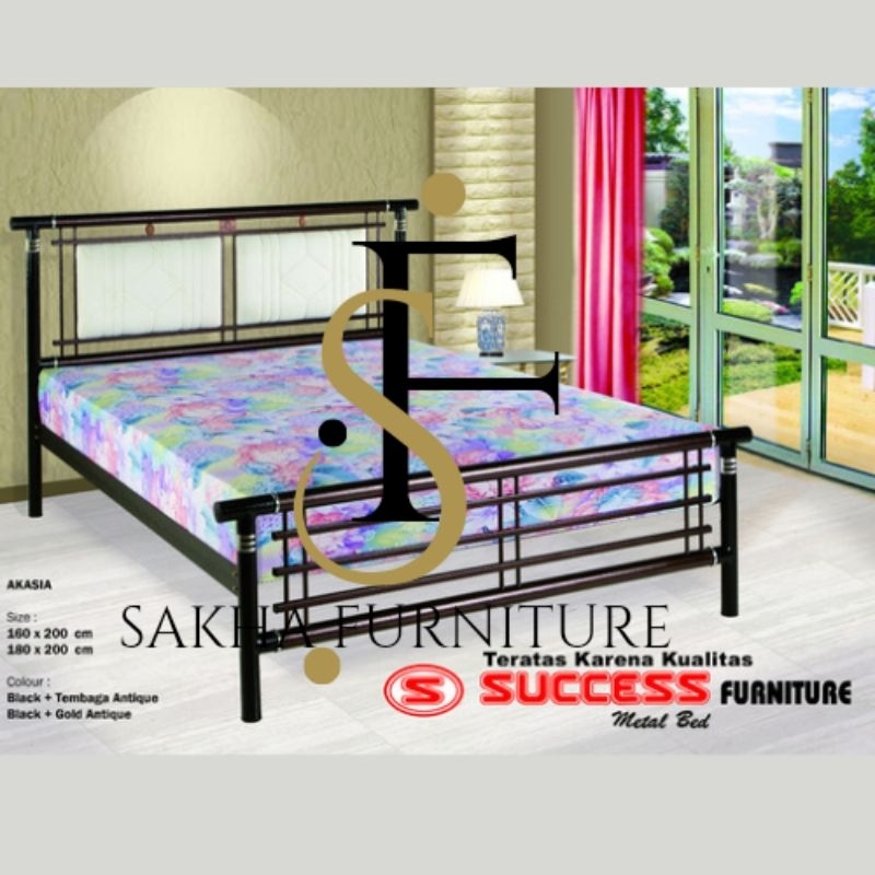 Ranjang Tembaga Akasia Success Furniture Kuat Awet Kokoh Tahan Lama Ukuran 120cm x 200cm 140cm x 200cm 160cm x 200cm 180cm x 200cm Murah Ranjang Besi Premium 120x200 140x200 160x200 180x200