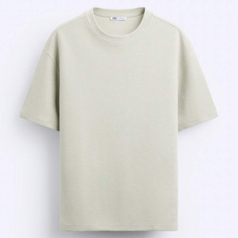 ZARA Men T-Shirt Check Texture Kaos Pria Lengan Pendek Sea Green