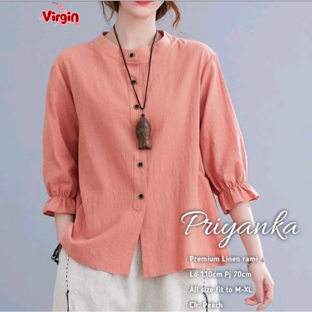 Priyanka Blouse BO Wanita Oversize Korean Style Kancing Depan Bahan Crinkle Dapat Baju Kameja Shirt 